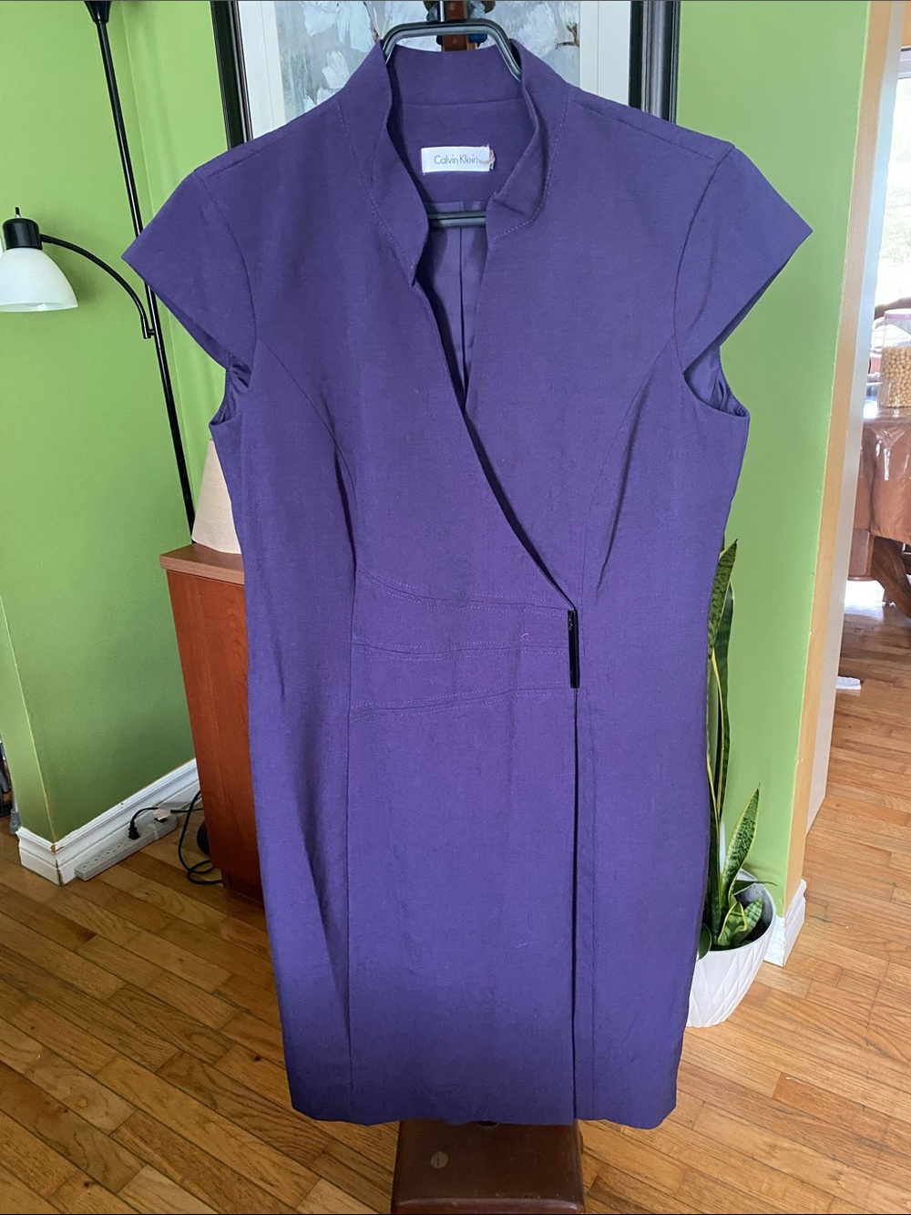 Calvin Klein Deep Purple Cap-Sleeve Wrap-Front Midi Dress